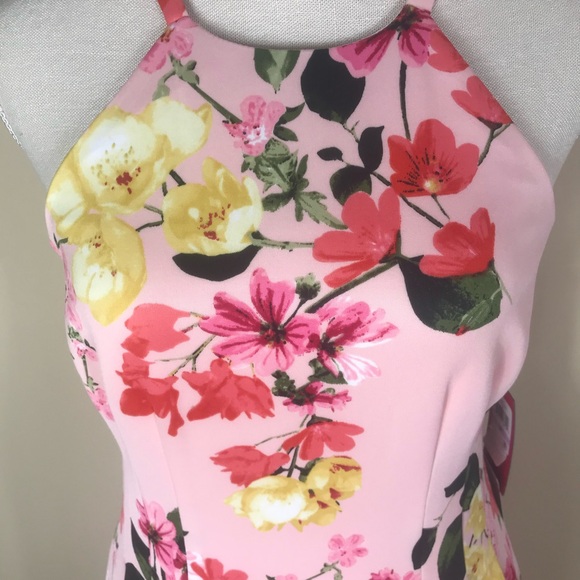 VINCE CAMUTO Womens Mini Light Pink Floral Halter Scuba Summer Dress Size 6P NEW - Picture 2 of 15